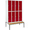 Schäfer Shop Select Kledinglocker, 4 x 2 compartimenten, zitbank 300 mm, cilinderslot, Deur robijnrood