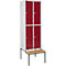 Schäfer Shop Select Kledinglocker, met zitbank, 2x2 compartimenten 300 mm, cilinderslot, Deur robijnrood