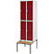 Schäfer Shop Select Kledinglocker, met zitbank, 2x2 compartimenten 300 mm, cilinderslot, Deur robijnrood