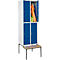 Schäfer Shop Select Kledinglocker, met zitbank, 2x2 compartimenten 300 mm, draaigrendelslot, lichtgrijs/gentiaanblauw