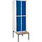 Schäfer Shop Select Kledinglocker, met zitbank, 2x2 compartimenten 300 mm, draaigrendelslot, lichtgrijs/gentiaanblauw
