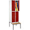 Schäfer Shop Select Kledinglocker, met zitbank, 2x2 compartimenten 300 mm, draaigrendelslot, lichtgrijs/robijnrood