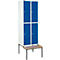 Schäfer Shop Select Kledinglocker, met zitbank, 2x2 compartimenten 400 mm, cilinderslot, deur gentiaanblauw