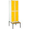 Schäfer Shop Select Kledinglocker, met zitbank, 2x2 compartimenten 400 mm, cilinderslot, Deur koolzaadgeel