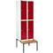 Schäfer Shop Select Kledinglocker, met zitbank, 2x2 compartimenten 400 mm, cilinderslot, Deur robijnrood