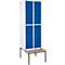 Schäfer Shop Select Kledinglocker, met zitbank, 2x2 compartimenten, 400 mm, draaigrendelslot, lichtgrijs/gentiaanblauw