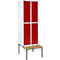 Schäfer Shop Select Kledinglocker, met zitbank, 2x2 compartimenten 400 mm, draaigrendelslot, lichtgrijs/robijnrood