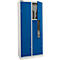 Schäfer Shop Select Kleiderspind, 4 Abteile mit Hutboden & Kleiderstange sowie 4 Fächer, Z-Türen, Zylinderschloss, mit Sockel, B 800 x T 450 x H 1850 mm, Stahl pulverbeschichtet, lichtgrau/enzianblau