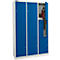 Schäfer Shop Select Kleiderspind, 6 Abteile mit Hutboden & Kleiderstange sowie 6 Fächer, Z-Türen, Zylinderschloss, mit Sockel, B 1200 x T 450 x H 1850 mm, Stahl pulverbeschichtet, lichtgrau/enzianblau