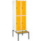 Schäfer Shop Select Kleiderspind, mit Sitzbank, 2x2 Abteile, 400 mm, Drehriegelverschluss, lichtgrau/gelb