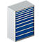 Schäfer Shop Select Ladekast 54-27, 10 laden, tot 200 kg, B 1023 x D 572 x D 572 x H 1450 mm, wit/enziumblauw, met een lengte van 2,5 meter.