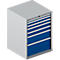 Schäfer Shop Select Ladekast WSK 54-36, staal, 7 laden, tot 200 kg, B 1023 x D 725 x H 1000 mm, wit aluminium/gentiaanblauw