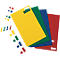 Four colored boards in yellow, green, blue and red, plus geometric shapes and arrows as play materials.
