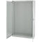 Open, empty steel cabinet in light gray. One door is open.