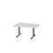 Schäfer Shop Select Mesa de reuniones Planova, forma de tonel, 1400 x 800/1000 mm, gris luminoso, molduras decorativas azul genciana 