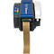 Tape dispenser met bruine tape, blauwe en grijze behuizing. Leest "SCHÄFERSHOP" en "schäfer-shop.de".