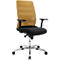 Office chair with yellow mesh back, black seat and armrests, on a chrome frame.