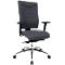Dark gray office chair with armrests and castors. The chair is pictured against a neutral background.