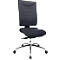 Black office chair, ergonomically shaped, with adjustable backrest and castors.