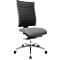Office chair with grey seat, black mesh back and chrome frame. Four wheels.