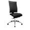 Black office chair with mesh back, chrome base and castors.