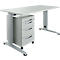 Desk with height-adjustable legs and a mobile pedestal with three drawers.