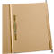 Opened brown cardboard file folder with metal hanging tabs.
