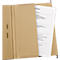 Open brown hanging file folder, a sheet of paper with text sticking out.
