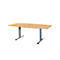 Beige conference table with metal legs on a white background. A recess is visible in the middle of the table.