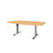 Beige conference table, oval table top, silver legs.