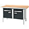 Schäfer Shop Select PWi 150-0 werkbank met kasten, beuken multiplexplaat, met stalen rand, tot 750 kg, B 1500 x D 700 x H 840 mm, antraciet/lichtgrijs