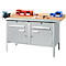 Schäfer Shop Select PWi 150-0 werkbank met kasten, beuken multiplexplaat, met stalen rand, tot 750 kg, B 1500 x D 700 x H 840 mm, blank aluminium