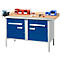 Schäfer Shop Select PWi 150-0 werkbank met kasten, beuken multiplexplaat, met stalen rand, tot 750 kg, B 1500 x D 700 x H 840 mm, lichtgrijs/ gentiaanblauw