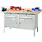 Schäfer Shop Select PWi 150-0 werkbank met kasten, beuken multiplexplaat, met stalen rand, tot 750 kg, B 1500 x D 700 x H 840 mm, lichtgrijs