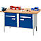 Schäfer Shop Select PWi 150-0 werkbank met kasten, beuken multiplexplaat, tot 750 kg, B 1500 x D 700 x H 840 mm, lichtgrijs/ gentiaanblauw