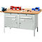 Schäfer Shop Select PWi 150-0 werkbank met kasten, beuken multiplexplaat, tot 750 kg, B 1500 x D 700 x H 840 mm, lichtgrijs