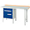 Schäfer Shop Select PWi 150-2 combinatiewerkbank, beuken multiplex blad, met stalen afdekking, tot 750 kg, B 1500 x D 700 x H 840 mm, gentiaanblauw