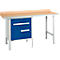 Schäfer Shop Select PWi 150-2 combinatiewerkbank, beuken multiplex blad, met stalen rand, tot 750 kg, B 1500 x D 700 x H 840 mm, gentiaanblauw