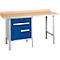 Schäfer Shop Select PWi 150-2 combinatiewerkbank, beuken multiplex blad, met stalen rand, tot 750 kg, B 1500 x D 700 x H 840 mm, gentiaanblauw