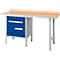 Schäfer Shop Select PWi 150-2 combinatiewerkbank, beuken multiplex blad, met stalen rand, tot 750 kg, B 1500 x D 700 x H 840 mm, gentiaanblauw