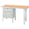 Schäfer Shop Select PWi 150-2 combinatiewerkbank, beuken multiplex blad, met stalen rand, tot 750 kg, B 1500 x D 700 x H 840 mm, lichtgrijs