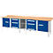 Schäfer Shop Select PWi 300-2 tafelmodel werkbank, beuken multiplexplaat, tot 750 kg, B 3000 x D 700 x H 840 mm, gentiaanblauw/wit aluminium