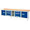 Schäfer Shop Select PWi 300-2 werkbank in kastuitvoering, beuken multiplexplaat, met stalen rand, tot 750 kg, B 3000 x D 700 x H 840 mm, lichtgrijs/ gentiaanblauw