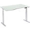 Schäfer Shop Select Schreibtisch ERGO-T, elektrisch höhenverstellbar, Freiform, Ansatz links, T-Fuß, B 1800 x H 640-1300 mm, lichtgrau/weißalu