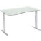 Schäfer Shop Select Schreibtisch ERGO-T, elektrisch höhenverstellbar, Freiform, Ansatz links, T-Fuß, B 1800 x H 725-1185 mm, lichtgrau/weißalu