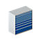 Schäfer Shop Select Schubladenschrank WSK 78–36 E, Stahl, 10 Schübe, 200 kg Traglast, B 1431 mm x T 725 mm x H 1450 mm, weißalu/enzianblau
