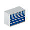Schäfer Shop Select Schubladenschrank WSK 78–36 E, Stahl, 7 Schübe, 200 kg Traglast, B 1431 mm x T 725 mm x H 1000 mm, weißalu/enzianblau