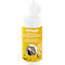 A yellow can of screen cleaning wipes with a white lid from which wipes protrude. The name and an illustration of the use are on the can.