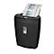 Black paper shredder with a sheet of paper showing graphs. A green and blue chart can be seen on the paper.