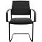 Chaise de visiteur noire, dossier en maille, accoudoirs, cadre en porte-à-faux. Assise en similicuir.